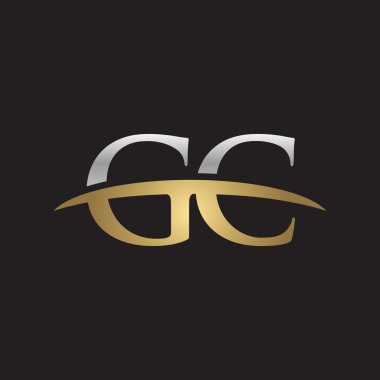 İlk harf Gümüş altın swoosh Gc logo logo siyah arka plan swoosh