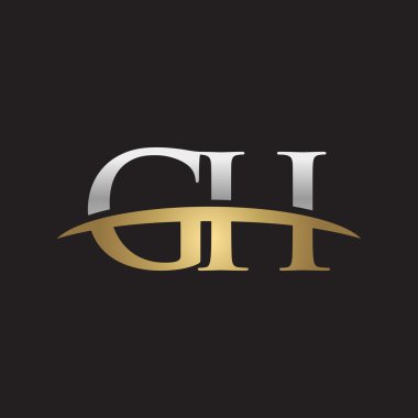 İlk harf Gümüş altın swoosh Gh logo logo siyah arka plan swoosh