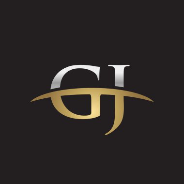 İlk harf Gümüş altın swoosh Gj logo logo siyah arka plan swoosh