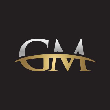 İlk harf Gümüş altın swoosh Gm logo logo siyah arka plan swoosh