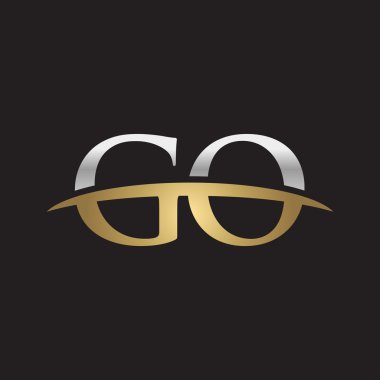 İlk harf Go Gümüş altın swoosh logo logo siyah arka plan swoosh