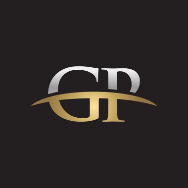 İlk harf Gümüş altın swoosh Gp logo logo siyah arka plan swoosh