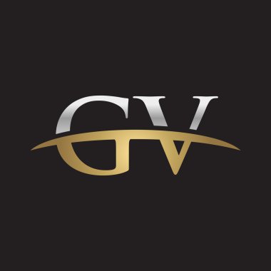 İlk harf Gümüş altın swoosh Gv logo logo siyah arka plan swoosh
