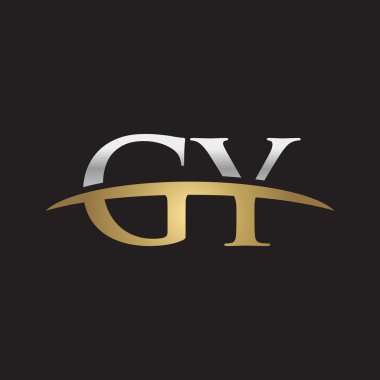 İlk harf Gümüş altın swoosh Gy logo logo siyah arka plan swoosh
