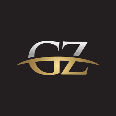 İlk harf Gümüş altın swoosh Gz logo logo siyah arka plan swoosh
