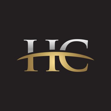 İlk harf Gümüş altın swoosh Hc logo logo siyah arka plan swoosh