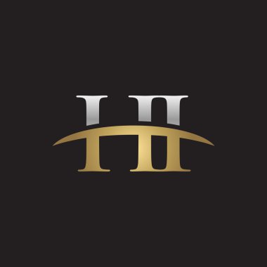 İlk harf Gümüş altın swoosh Hi logo logo siyah arka plan swoosh