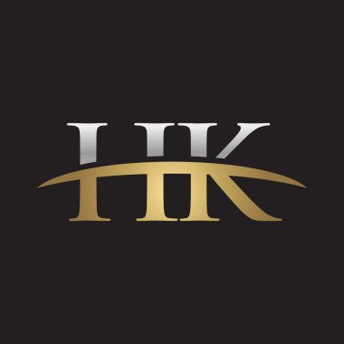 İlk harf Gümüş altın swoosh Hk logo logo siyah arka plan swoosh