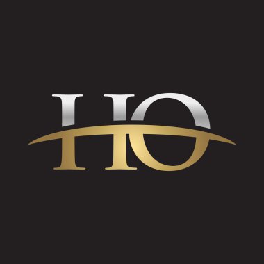 İlk Harf Ho Gümüş altın swoosh logo logo siyah arka plan swoosh