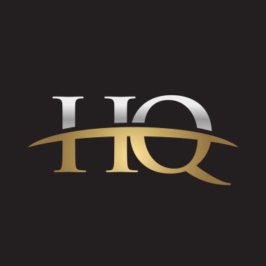 İlk harf Gümüş altın swoosh Hq logo logo siyah arka plan swoosh