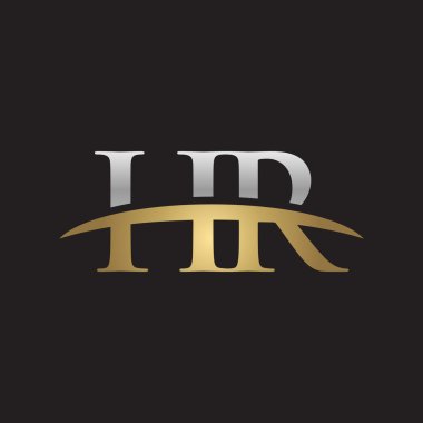 İlk harf Hr Gümüş altın swoosh logo logo siyah arka plan swoosh