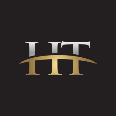 İlk harf Gümüş altın swoosh Ht logo logo siyah arka plan swoosh