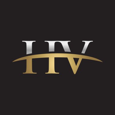 İlk harf Hv Gümüş altın swoosh logo logo siyah arka plan swoosh