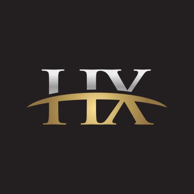 İlk harf Gümüş altın swoosh Hx logo logo siyah arka plan swoosh