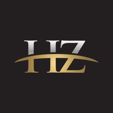 İlk harf Hz Gümüş altın swoosh logo logo siyah arka plan swoosh