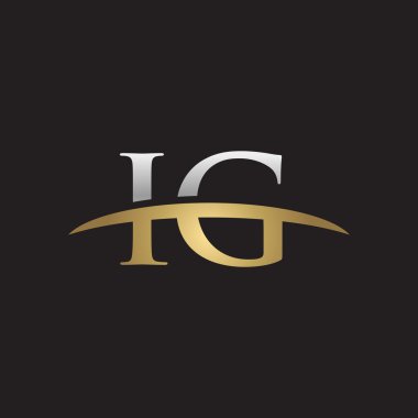 İlk harf Gümüş altın swoosh IG logo logo siyah arka plan swoosh