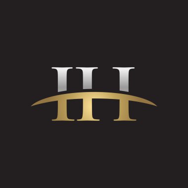 İlk harf Gümüş altın swoosh Ih logo logo siyah arka plan swoosh