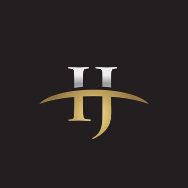 İlk harf Gümüş altın swoosh IJ logo logo siyah arka plan swoosh