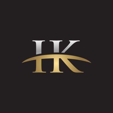 İlk harf Gümüş altın swoosh IK logo logo siyah arka plan swoosh