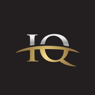 İlk harf Gümüş altın swoosh IQ logo logo siyah arka plan swoosh