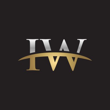 İlk harf Gümüş altın swoosh IW logo logo siyah arka plan swoosh