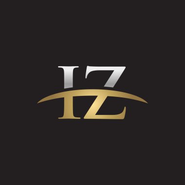 İlk harf Gümüş altın swoosh Iz logo logo siyah arka plan swoosh