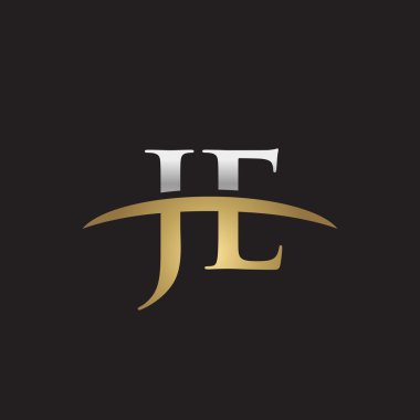 İlk harf Je Gümüş altın swoosh logo logo siyah arka plan swoosh
