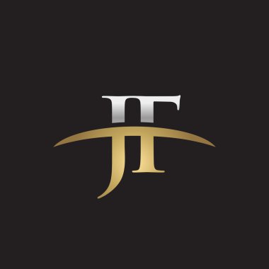 İlk harf Gümüş altın swoosh Jf logo logo siyah arka plan swoosh