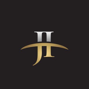 İlk harf Gümüş altın swoosh Ji logo logo siyah arka plan swoosh