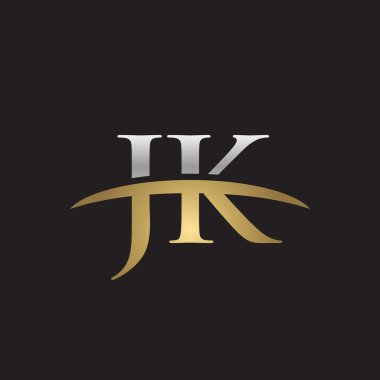 İlk harf Gümüş altın swoosh Jk logo logo siyah arka plan swoosh