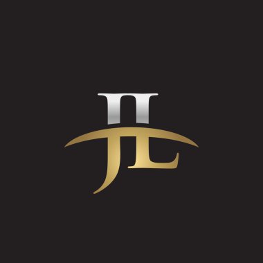 İlk harf Gümüş altın swoosh Jl logo logo siyah arka plan swoosh