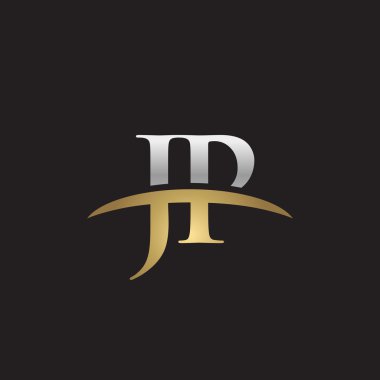 İlk harf Jp Gümüş altın swoosh logo logo siyah arka plan swoosh