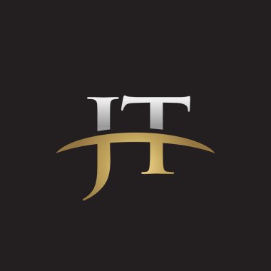 İlk harf Gümüş altın swoosh Jt logo logo siyah arka plan swoosh