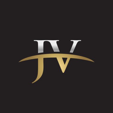 İlk harf Gümüş altın swoosh Jv logo logo siyah arka plan swoosh
