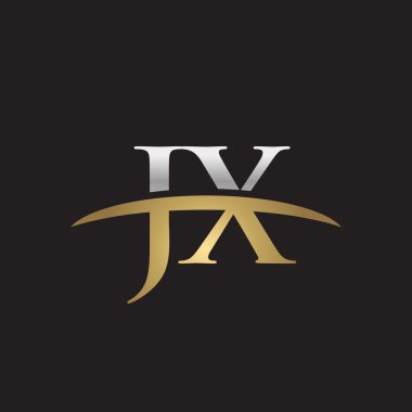 İlk harf Gümüş altın swoosh Jx logo logo siyah arka plan swoosh