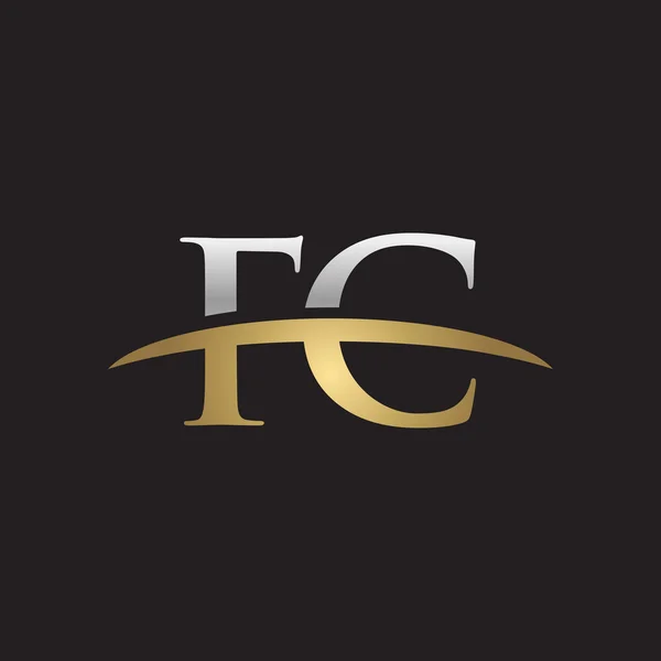 Початкові букви ФК срібло золото галочка логотип галочка логотип чорний фон — стоковий вектор