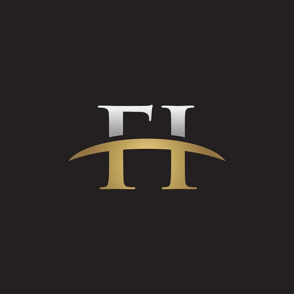 İlk harf Gümüş altın swoosh Fi logosu logo siyah arka plan swoosh — Stok Vektör