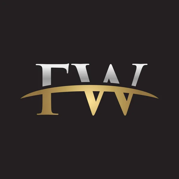Початкова літера FW срібний золотий флеш логотип флеш логотип чорний фон — стоковий вектор
