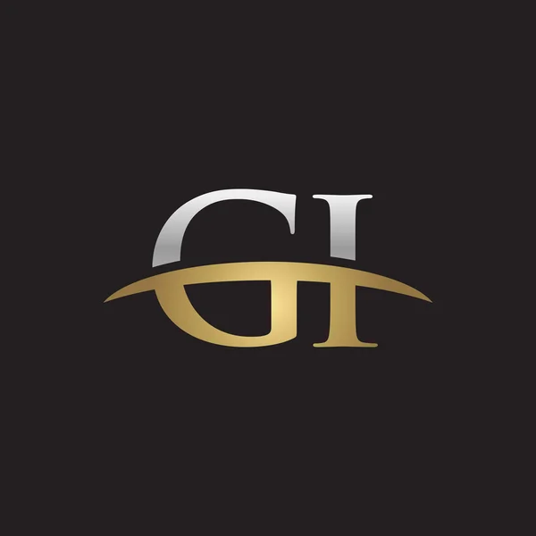 Carta inicial GI prata ouro swoosh logotipo swoosh logotipo preto fundo — Vetor de Stock