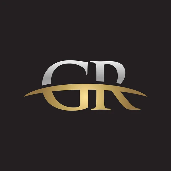 Första bokstaven Gr silver guld swoosh logo swoosh logo svart bakgrund — Stock vektor