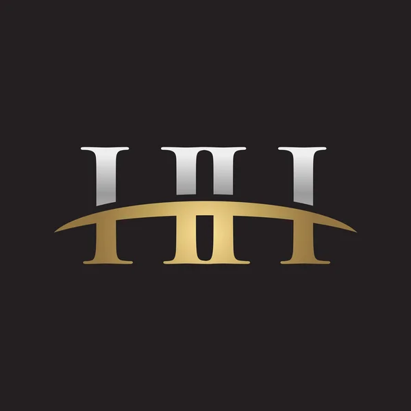 Počáteční písmeno Hh stříbro zlato swoosh logo swoosh logo černé pozadí — Stockový vektor