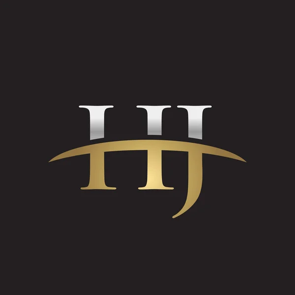 Carta inicial HJ prata ouro swoosh logotipo swoosh logotipo preto fundo — Vetor de Stock