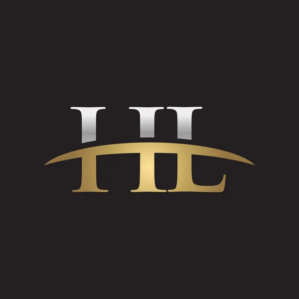 İlk harf Gümüş altın swoosh Hl logo logo siyah arka plan swoosh — Stok Vektör