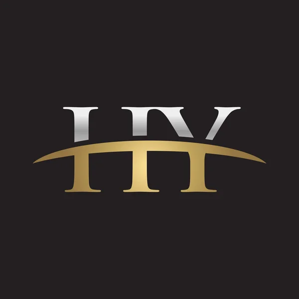 Första bokstaven Hy silver guld swoosh logo swoosh logo svart bakgrund — Stock vektor