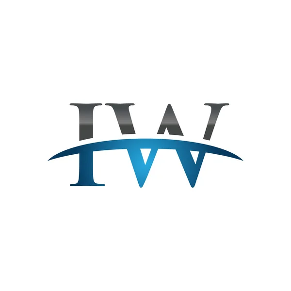 Initial letter IW blue swoosh logo swoosh logo — Stock Vector