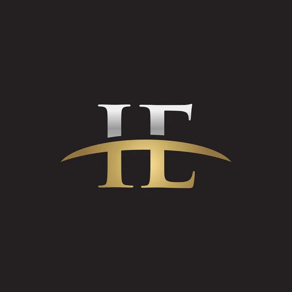 Начальное письмо IE серебро золотой swoosh логотип swoosh логотип черный фон — стоковый вектор