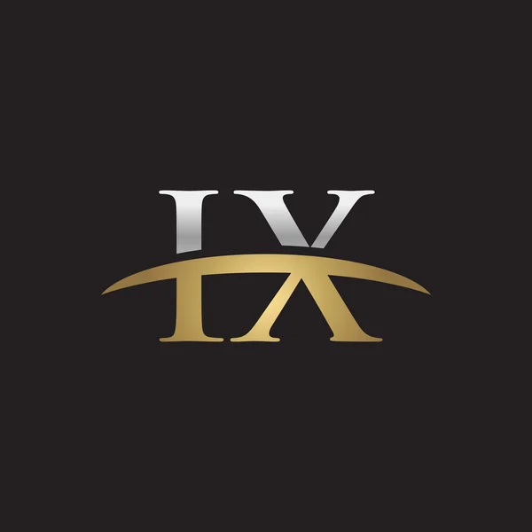 Inledande brev Ix silver guld swoosh logo swoosh logo svart bakgrund — Stock vektor