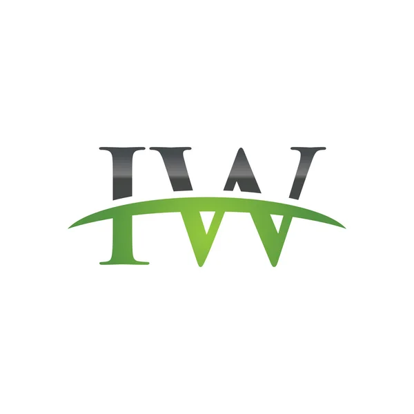 Počáteční písmeno Iw zelené swoosh logo swoosh logo — Stockový vektor