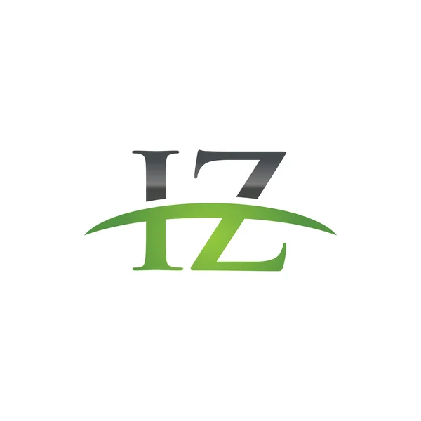 Lettera iniziale IZ logo swoosh verde logo swoosh — Vettoriale Stock