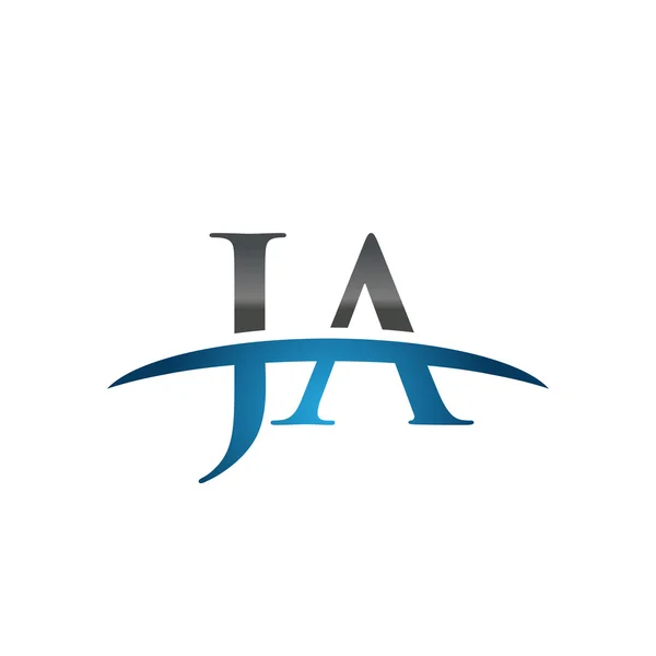 Lettera iniziale JA logo swoosh blu logo swoosh — Vettoriale Stock